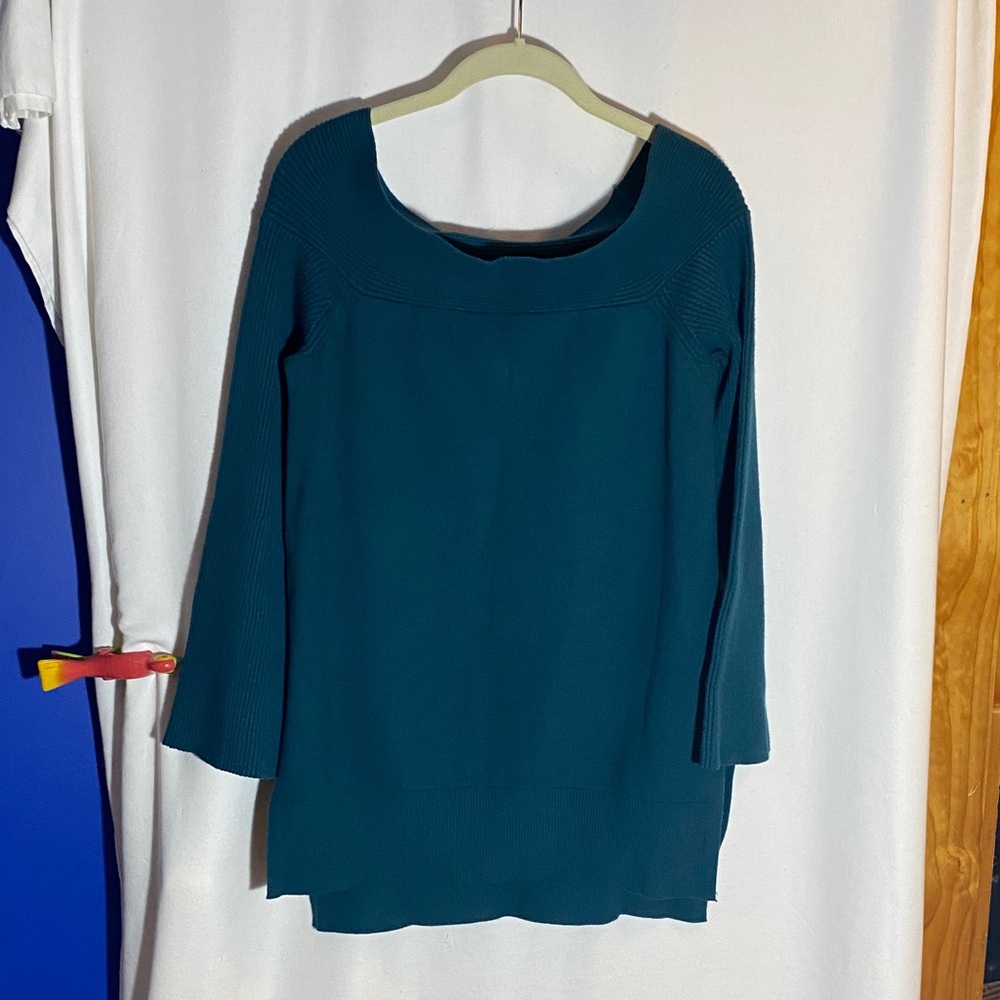 Anthropologie Elise Ribbed Tunic Off The Shoulder Sweater Teal Size Medium